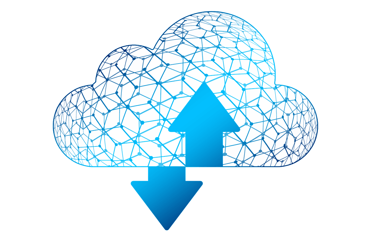 Digital depiction of a cloud server uploading and downloading data as A CaaS